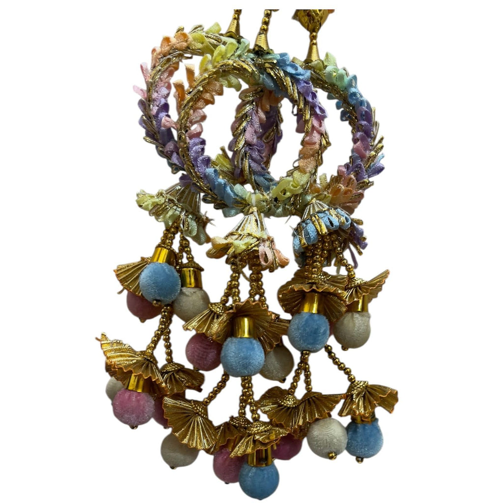 Punjabi Handmade Pastel Multi color with beautiful pom pom tassels Parandi/Paranda | Braided Hair Accessory for Women | (One Piece)