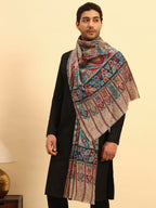 Pashmoda Men Saahtaar 100% Pure Wool Fabric Kalamkari Embroidered Stole (Size-28x80in, 71x203cm) MKAST01