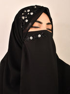 WRAP MY HIJAB Georgette Luxury Bridal Hijab Scarf for Female With Handwork Naqab Wear For Party And Any Occasion (Pack Of 1), Black
