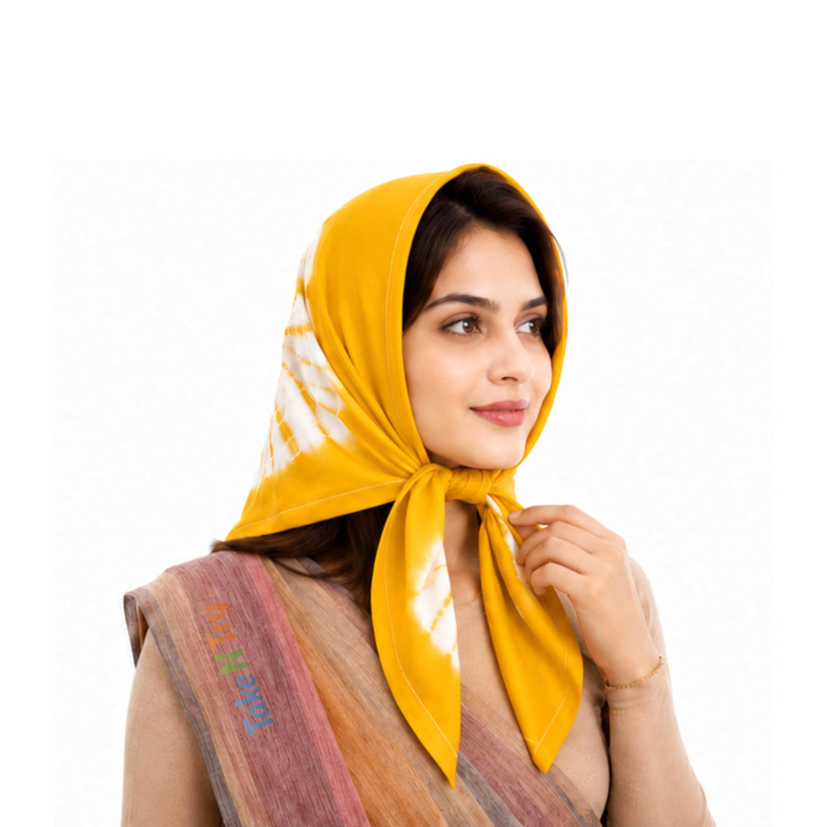 Take N Try Women’s Satin Head Scarf, Square Hair Wrap Cotton Bandana for Head, Neck & Hair, Daily Use, Travel & Ethnic Outfit, 30x30 Inch Fashion Printed Scarves for Female & Ladies Gift (Yellow)