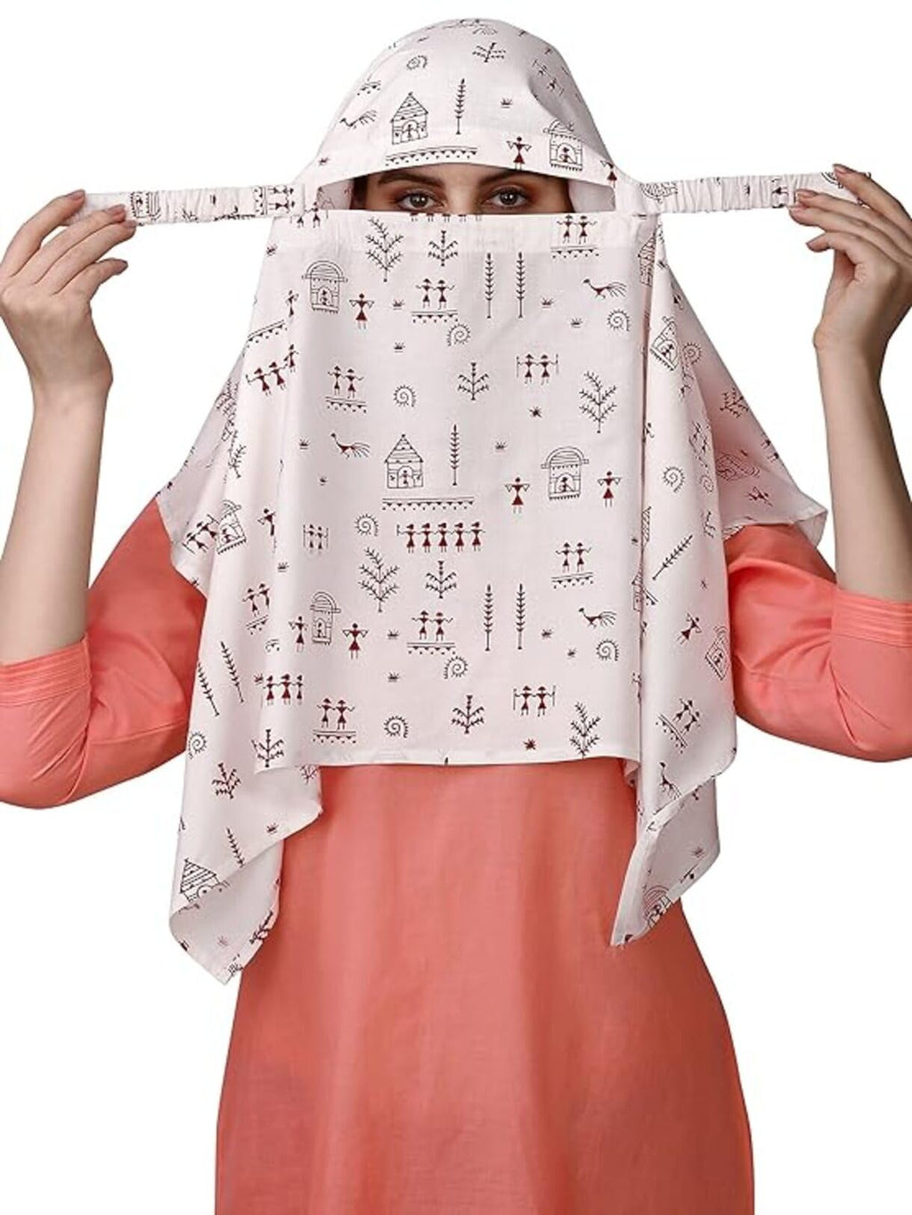 Vinsh Enterprise Cotton Long Scarf Cum Mask Scarves Usable for Vehicle Driver | White Printed Design | Universal Size | For Girl & Women | Soft & Breathable Sun Protection (Black Dhingli Short Scarf)