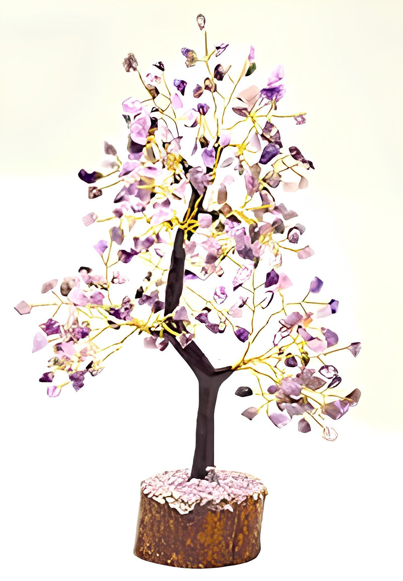 JINALI GEMS ® Amethyst Crystal Gemstone Money Tree Natural Healing for Good Luck, Wealth and Prosperity with Golden Wire 300 Beads, 9-10 Inches