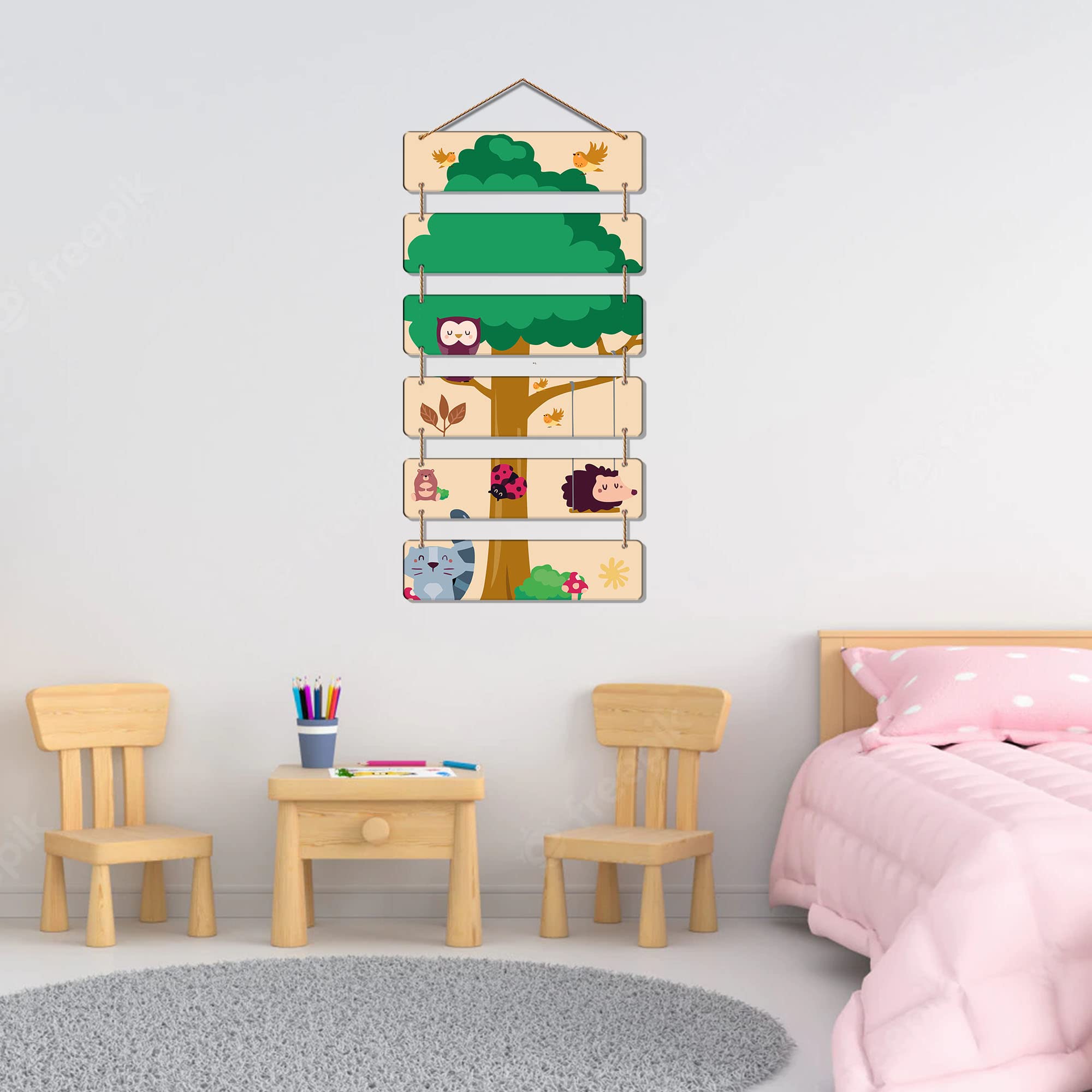 Artvibes Decorative Wall Hanging Wooden Art Decoration item for Living Room | Bedroom | Home Decor | Gifts | Quotes Decor Item | Wall Art For Hall | Mdf Wall Decoration, Set of 6 (WH_3296NR)