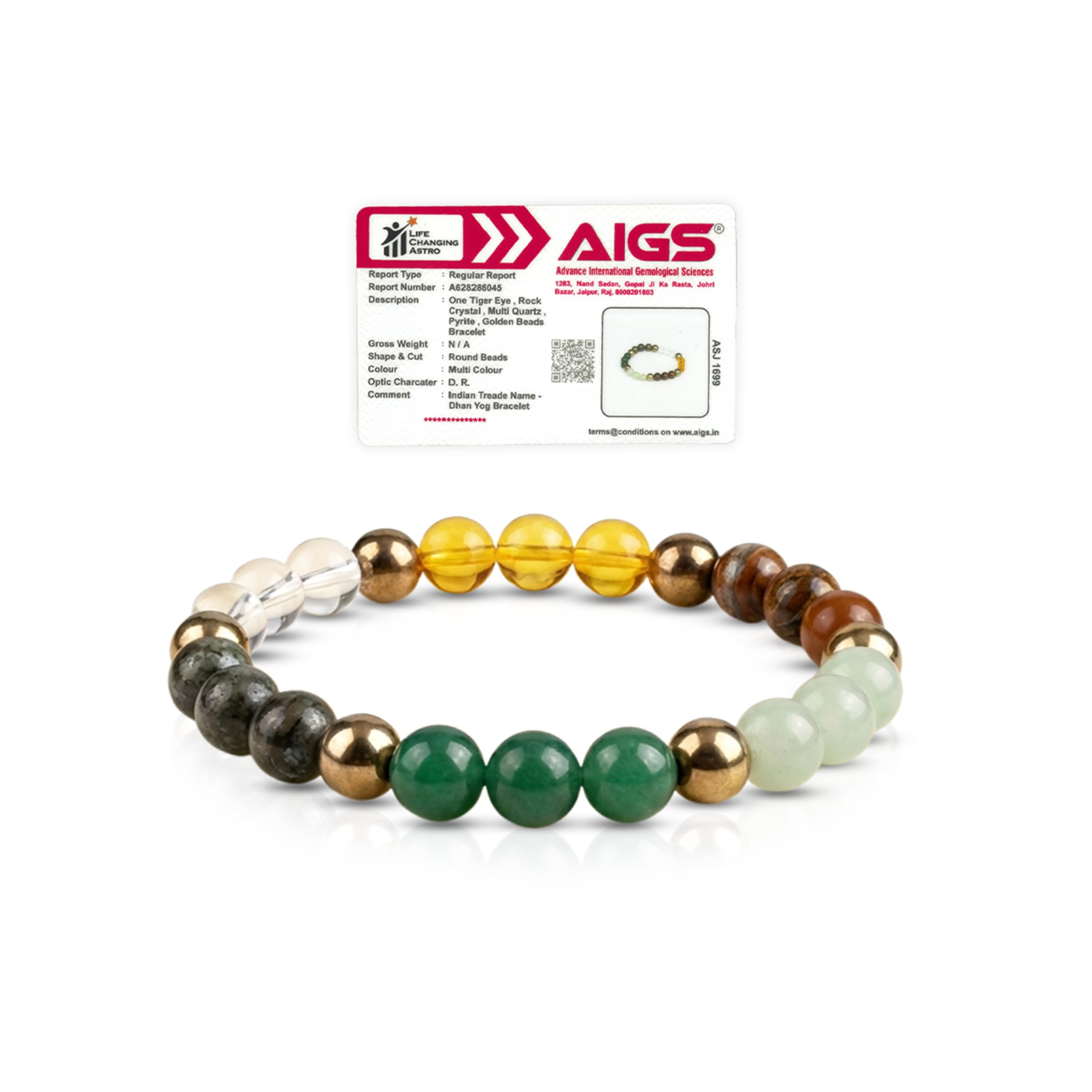 LIFE CHANGING ASTRO Dhan Yog Bracelet for Wealth & Success | Pyrite Citrine Tiger Eye Green Aventurine Hematite | Money Attraction, Confidence & Abundance Bracelet | by Acharya Lavbhushan Ji