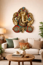 ARTVARKO Brass Ganesha wall Hanging Ganesh Statue Idol for Home Entrance Wall Living Room Decor Door Mandir (8x9 Inch)