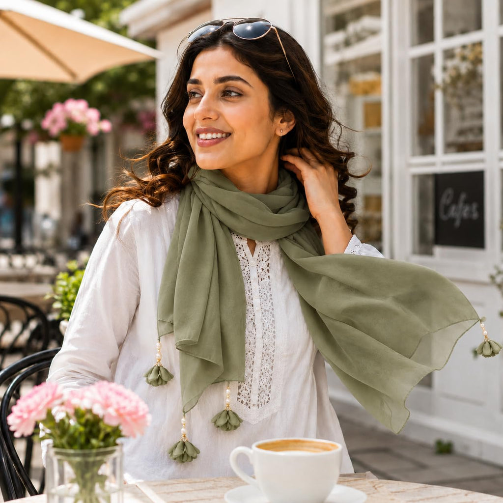 Women’s Chiffon Scarf Soft Lightweight Premium Stoles for Girls & Women | Stylish Modest Wear Dupatta for Daily & Party Use (Olive_Green)