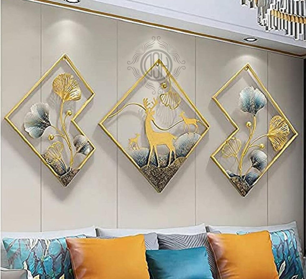 DSH CRAFTING YOUR CURIOSITY Metal Wall Decor Gold Metal Leaf Wall Hanging Sculpture for Home Decoration Set of 3 (02-DEAR-BLU-3P)