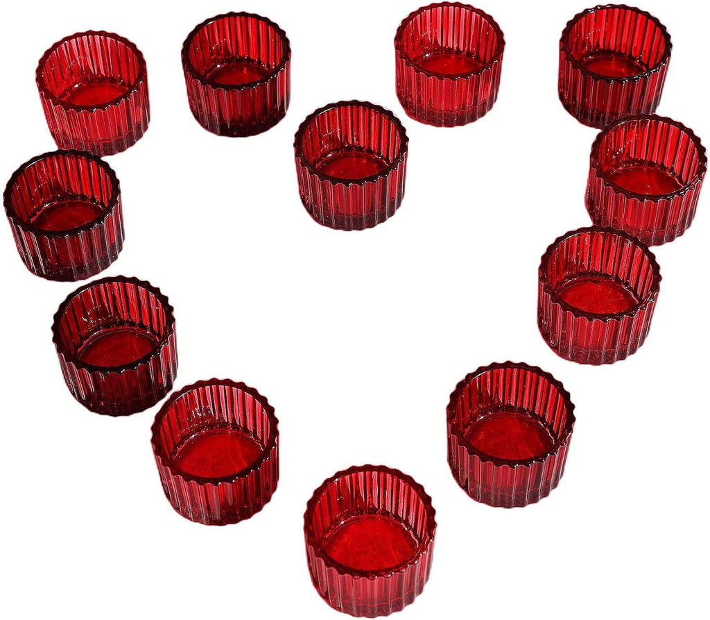 Mahganya Set of 6 Votive Glass Tealight Candle Holders - Christmas Decorations Items for Home Dcor Living Room Bedroom Dining Table (Red)