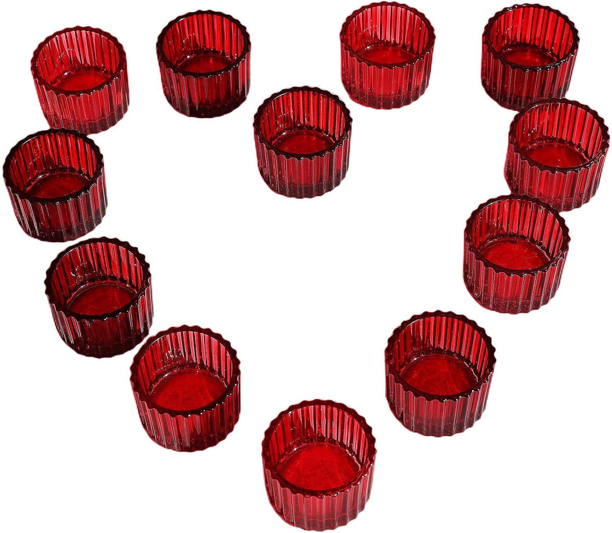 Mahganya Set of 6 Votive Glass Tealight Candle Holders - Christmas Decorations Items for Home Dcor Living Room Bedroom Dining Table (Red)