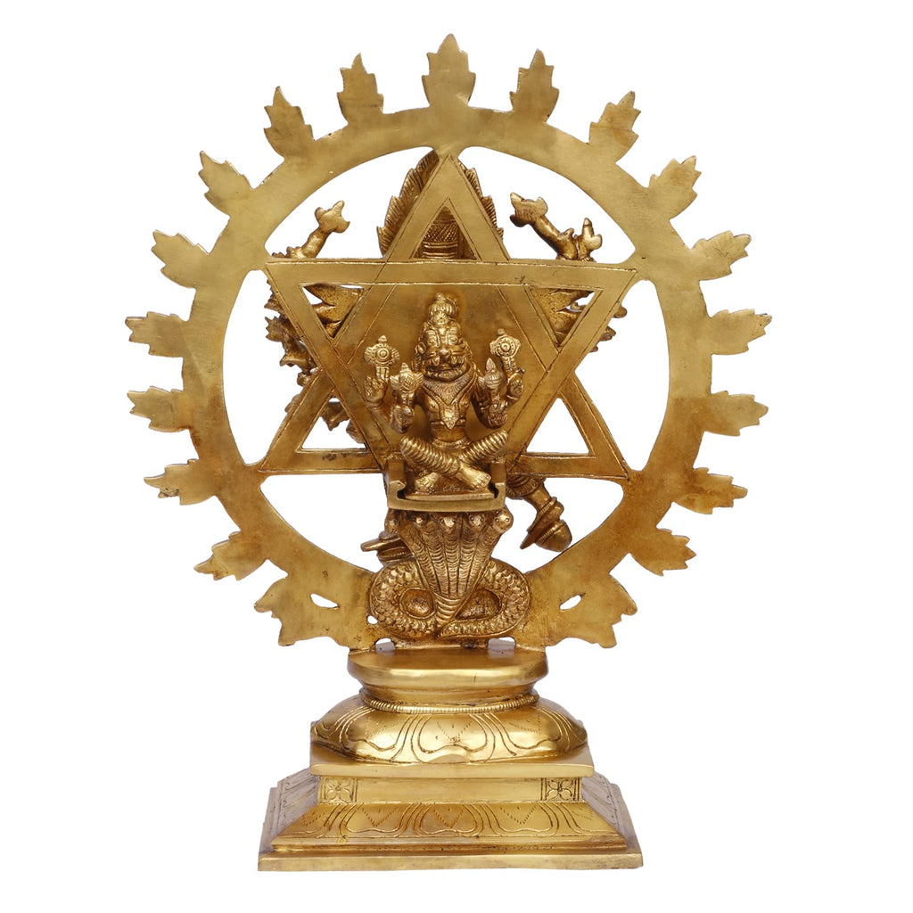 ARTVARKO Brass Sudarshan Lord Vishnu16 Arms Statue as Sudarshana and Narsimha Other Side Idol 13.5 Inches.