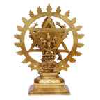 ARTVARKO Brass Sudarshan Lord Vishnu16 Arms Statue as Sudarshana and Narsimha Other Side Idol 13.5 Inches.