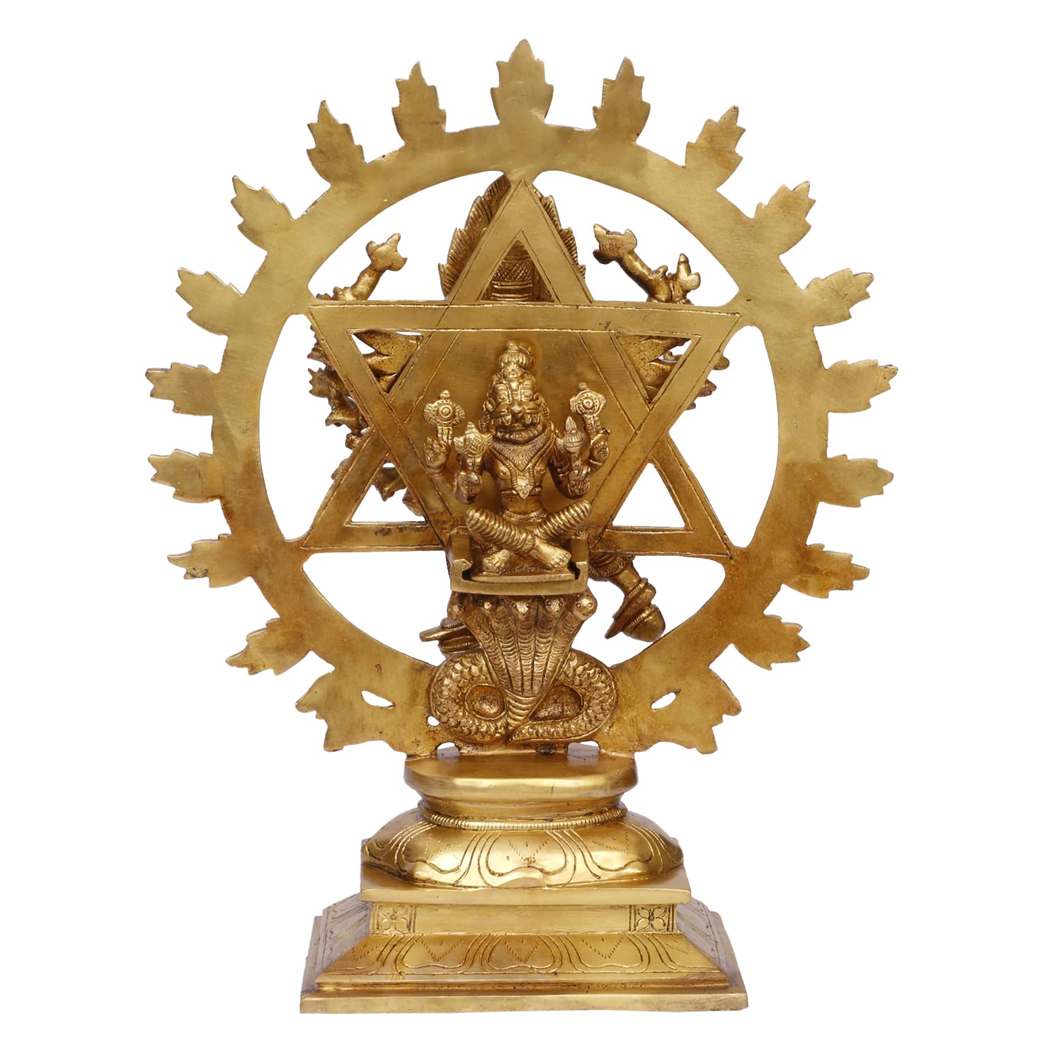 ARTVARKO Brass Sudarshan Lord Vishnu16 Arms Statue as Sudarshana and Narsimha Other Side Idol 13.5 Inches.