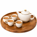 BAUZINI Decorative Round Wood Tray with Raised Edge - Perfect Small Round Tray for Kitchen, Dining Room, Tea, Ottoman, Breakfast Coffee Table & Home Decor Natural Wood Finish - 11 * 11 inch