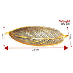 KridayKraft Hand Crafted Metal Leaf Shape Tray with Collectible Art Perfect for Home Centre Table Serving Dry Fruits (Golden, Pack of 1)