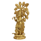 ARTVARKO Brass Krishna Idol Playing Flute with Peacock Under The Kadamba Tree, Height 15 Inches.
