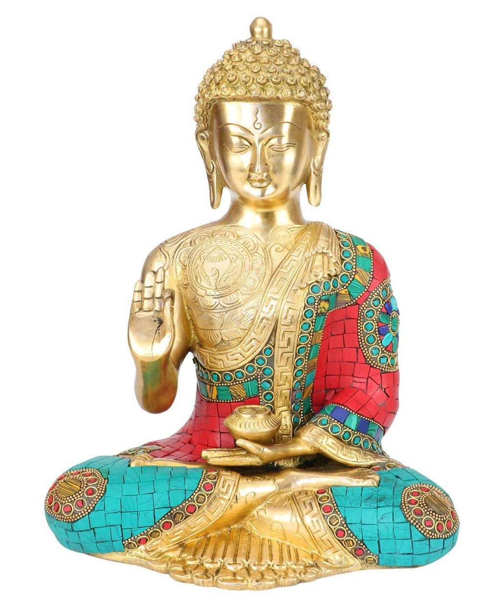 SVARUP Brass Buddha Vitarka Mudra Idol Statue Tibetan Buddhist Décor Showpiece Height 12 Inch Multicolor
