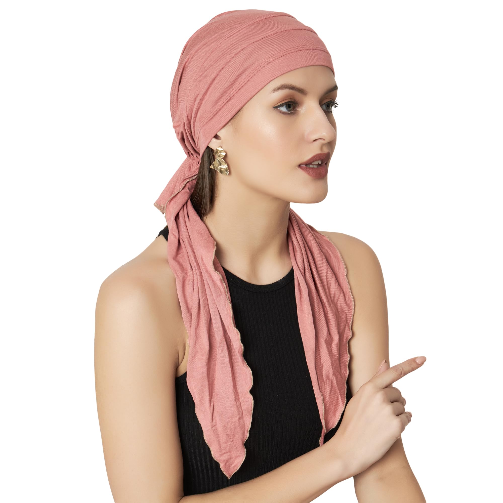 The Headscarves Women Bamboo Pre Tie Ultra Soft Slip on Scarf Headwear For Chemo Patient Free Size (HS107 Duskyrose)