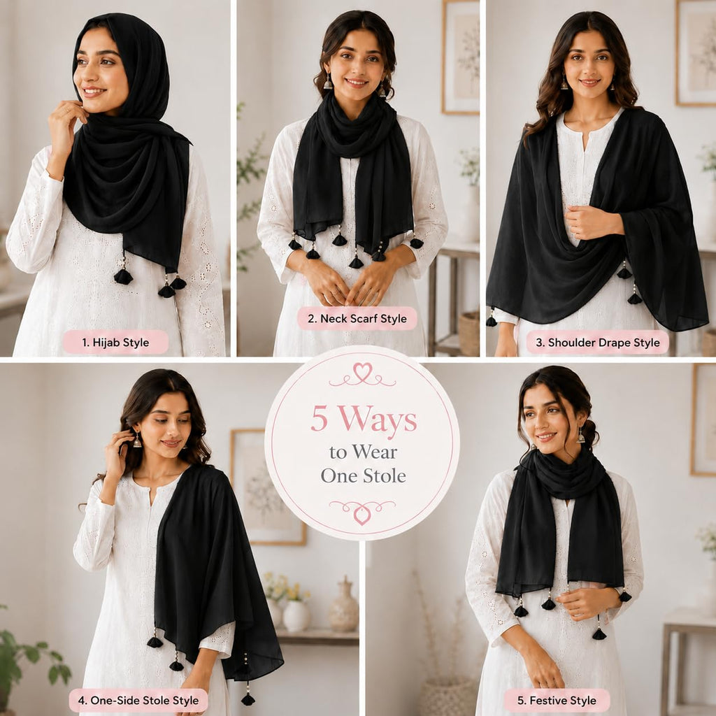 Women’s Chiffon Scarf Soft Lightweight Premium Stoles for Girls & Women | Stylish Modest Wear Dupatta for Daily & Party Use (Black)