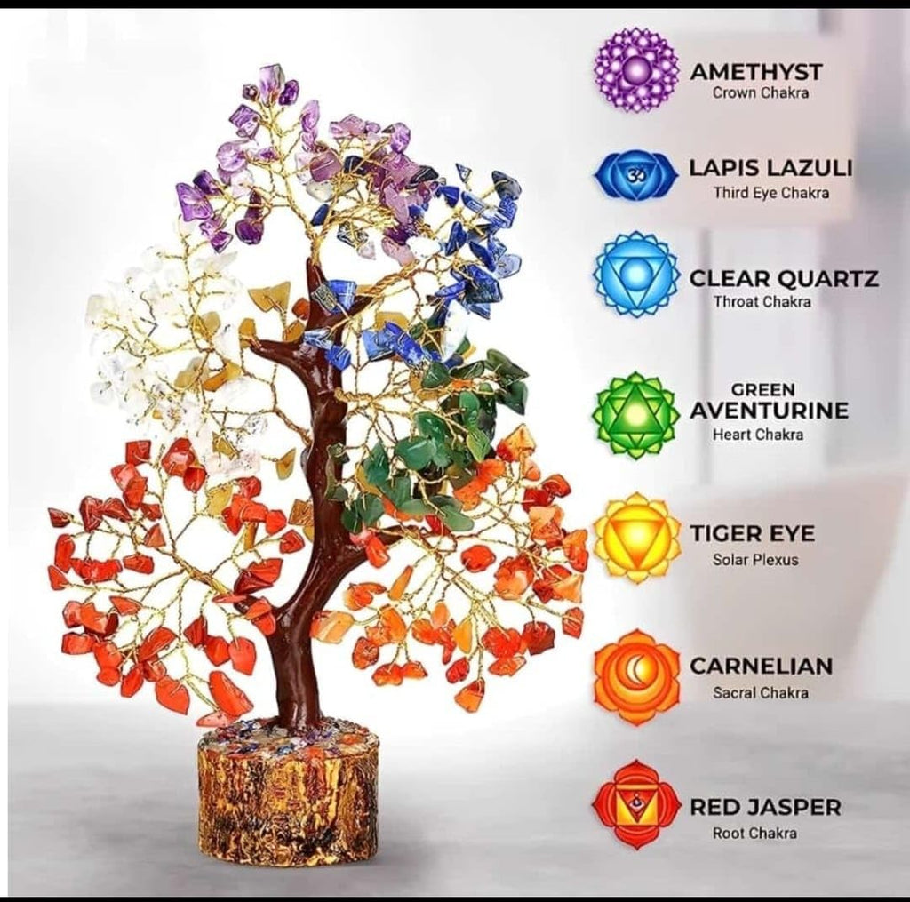 TEJ GIFTS Seven Chakra 150 Beads Healing Crystal Tree A Stunning Gemstone Showpiece for Home & Office Decor, Enhancing Good Luck, Elevating Your Space with Feng Shui Bonsai Beauty