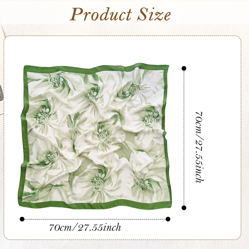 Luxeeva® Green Floral Silk Head Scarf for Women Stylish, 27.5 Lightweight Hijab Scarf for Summer Sun Protection & Satin Scarf, Soft Multipurpose Bandana for Hair Wrap Bag Accessory or Sleep Hair Tie