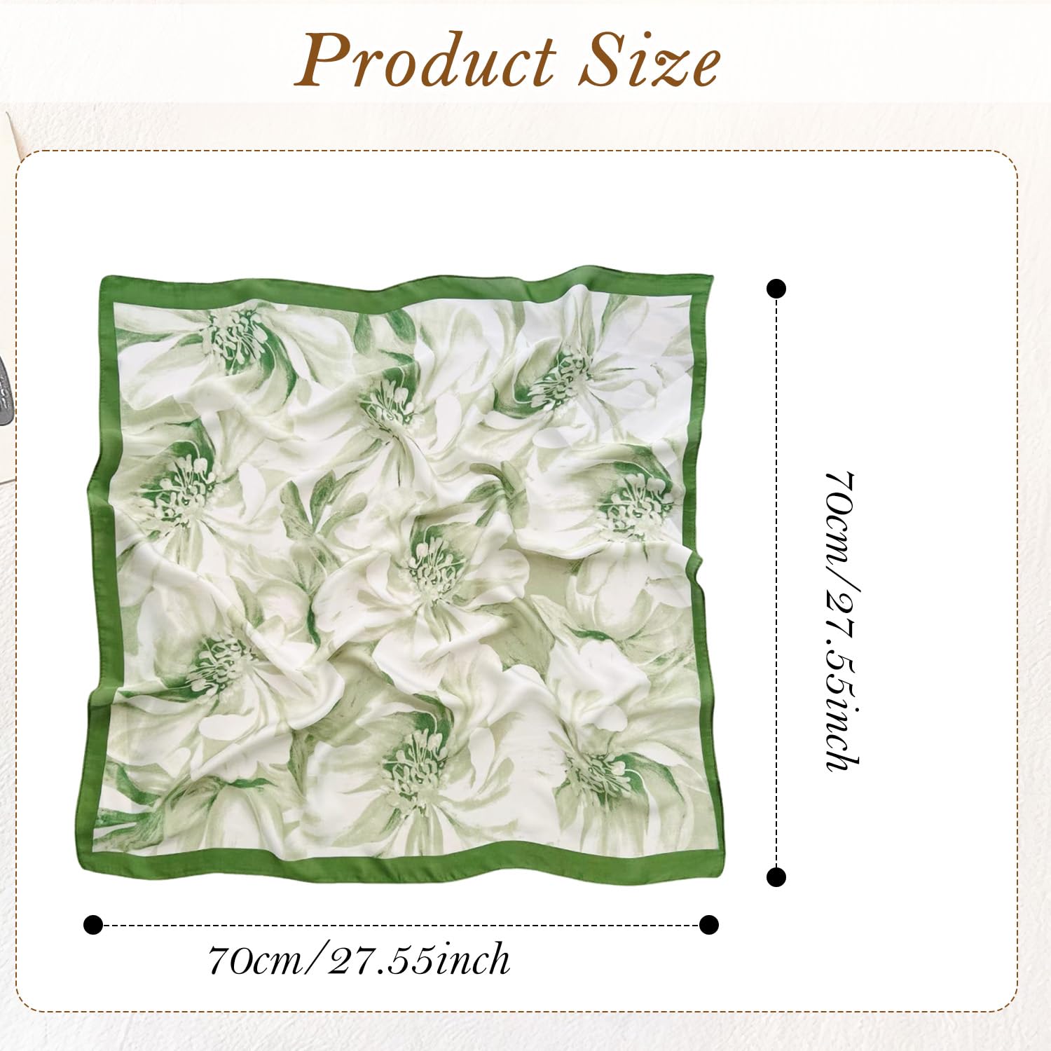 Luxeeva® Green Floral Silk Head Scarf for Women Stylish, 27.5 Lightweight Hijab Scarf for Summer Sun Protection & Satin Scarf, Soft Multipurpose Bandana for Hair Wrap Bag Accessory or Sleep Hair Tie