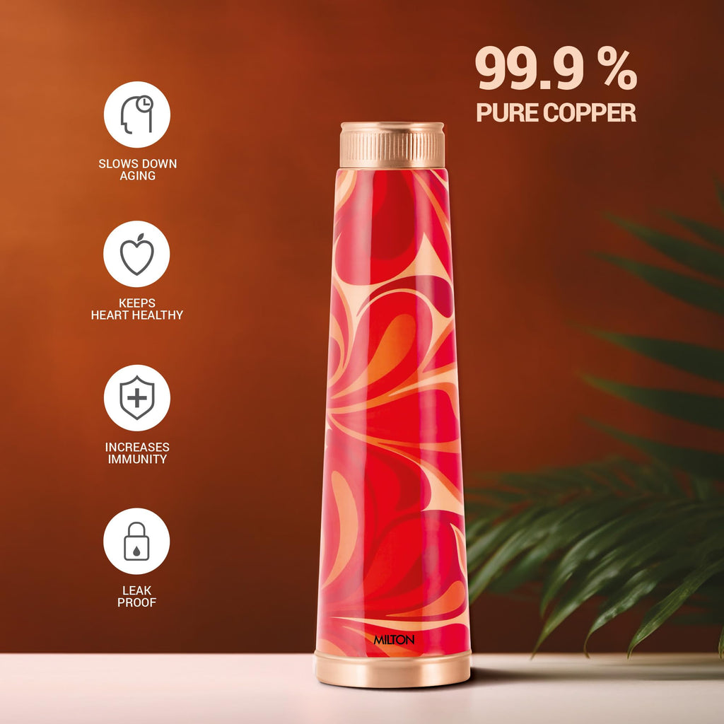 MILTON Copper Delight Design Water Bottle, 915 ml, Abstract | Lacquer Coating, Curved bottle | Diwali | Festive | Gifting | Yoga | Home | Kitchen | Vedic