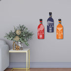 Artvibes Tribal Warli Art Decor Bottle shaped Wooden Wall Hanging | Living Room | Office | Cafe | Handcrafted Art | Wall Accent | Art Painting | Artworks Hangings | Gift Items (WH_9511N), Set of 3