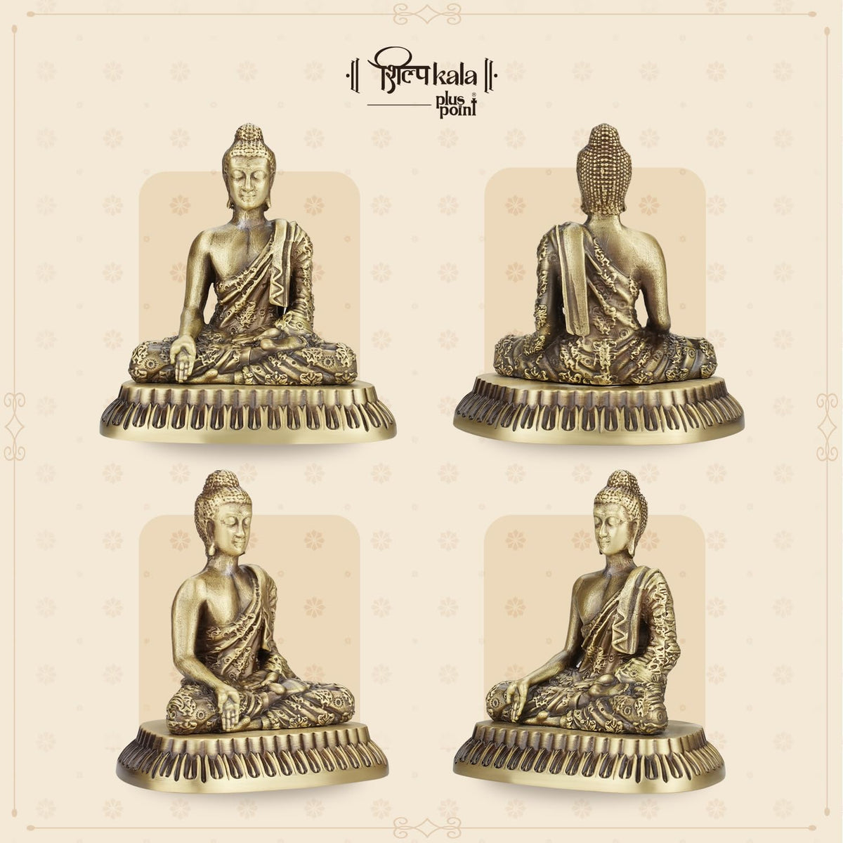 Shilpkala 3.5 Inch Brass Ultra Fine Gautam Buddha Idol for Home & Office, Pooja, Table Decor, Worship & Gift