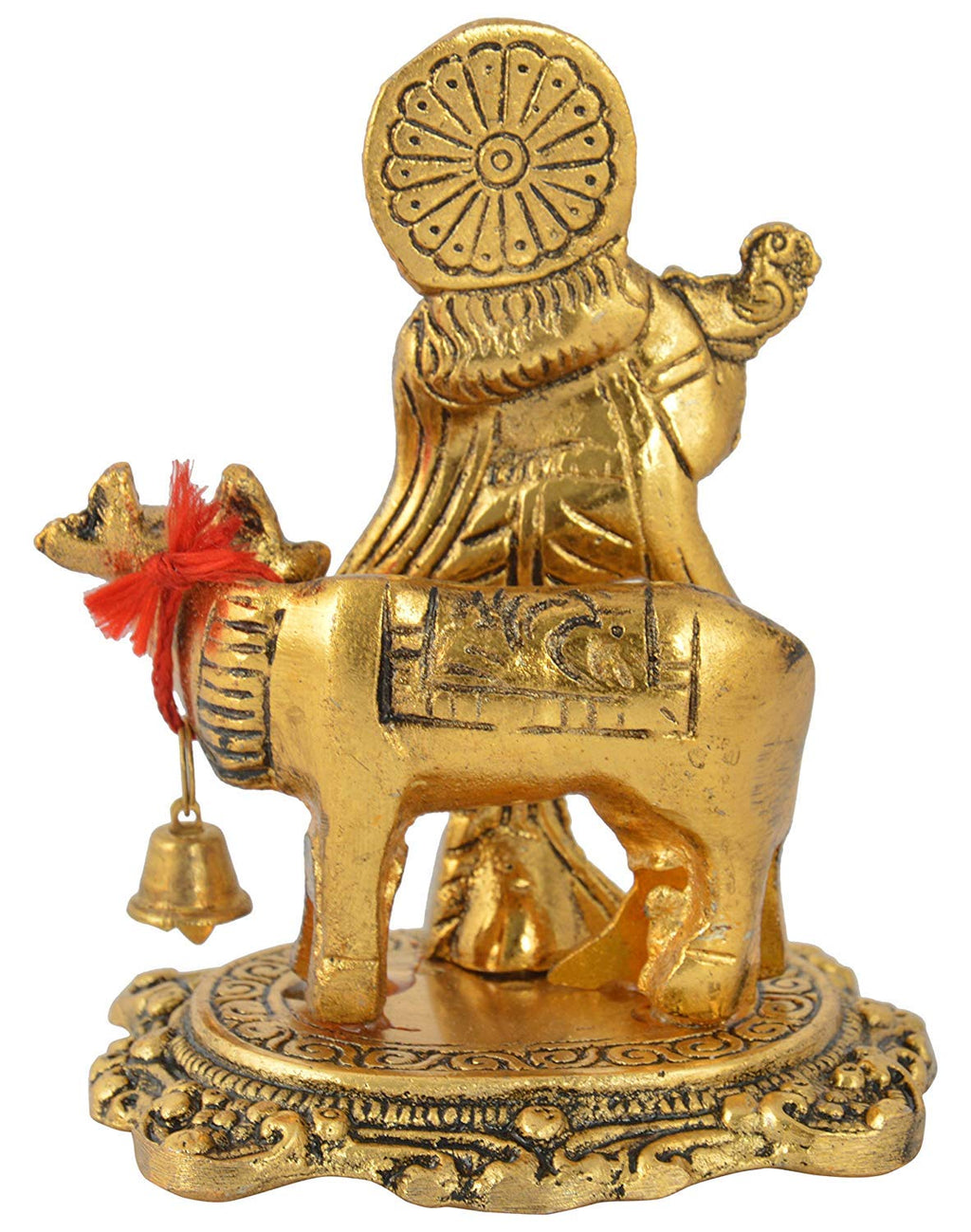 Prince Home Decor & Gifts Metal Kamdhenu Cow with Krishna Statue for Home Decor/vastu Showpiece (Gold)