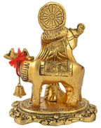 Prince Home Decor & Gifts Metal Kamdhenu Cow with Krishna Statue for Home Decor/vastu Showpiece (Gold)