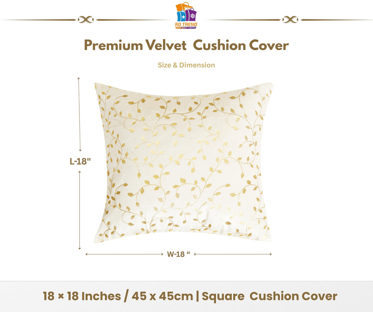 RD TREND Velvet Cushion Covers, 45 x 45 cm/18 x 18 inches,Pack of 2,250 TC, Back Zipper (Cream)