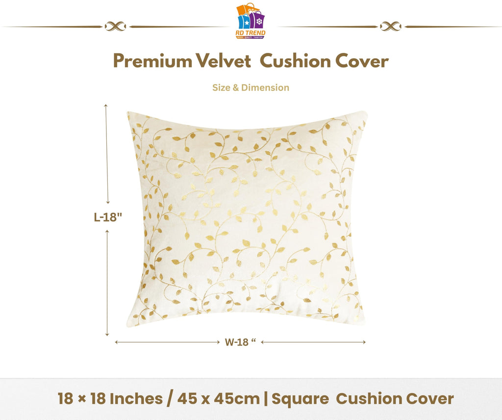 RD TREND® Velvet Cushion Covers Set of 5 18x18 Inch | Soft Decorative Throw Pillow Covers for Sofa, Bed & Living Room | Square Cushion Covers with Back Zipper | Cream