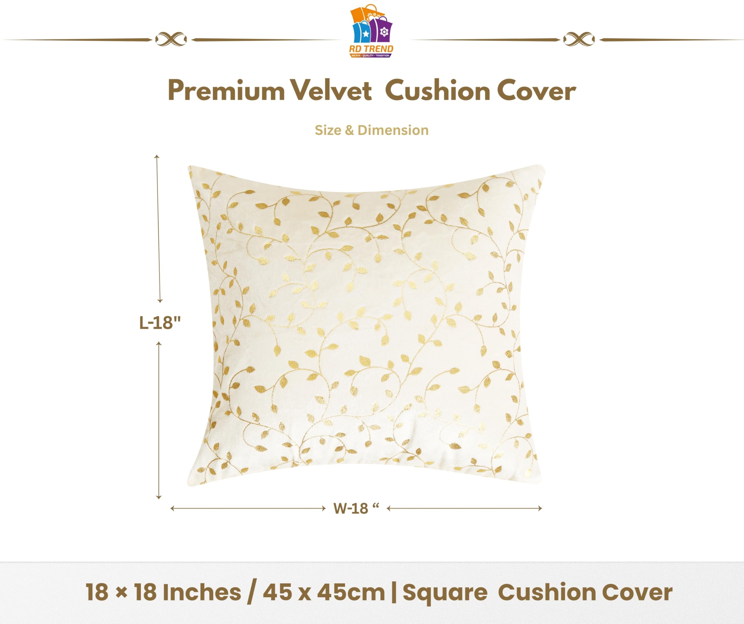 RD TREND® Velvet Cushion Covers Set of 5 18x18 Inch | Soft Decorative Throw Pillow Covers for Sofa, Bed & Living Room | Square Cushion Covers with Back Zipper | Cream