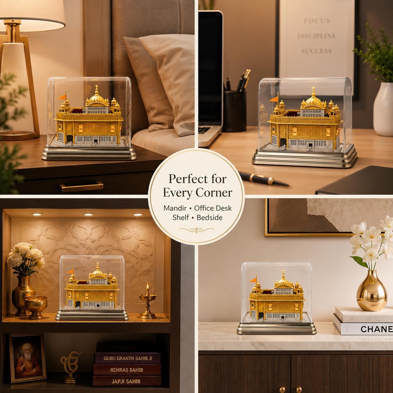 LYF Trend Golden Temple Harmandir Sahib Replica with LED Lights & Premium Display Case – Mini Religious Showpiece for Home Decor & Gifting