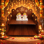 Bindian Wooden Pooja Mandir for Home Wall Mounted | Wooden Table Top God Temple | Pooja Stand for Home | Puja Mandir | Puja Unit for House | Temple for Office (Temple 1)
