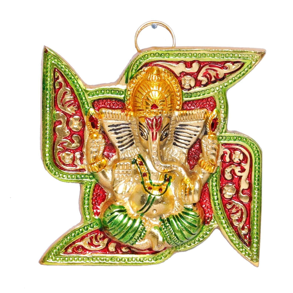 KridayKraft Ganesha Metal Statue,Ganpati Wall Hanging Sculpture,Metal Swastik Ganesha Murti Lucky for Home & Office,Religious Showpiec Gift idol on Diwali,Birthday,Wall Decorative Feng Shui Article...