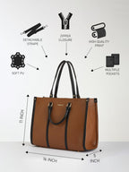 Fargo Iconic Tote Bag for Women | Vegan Leather Handbag with 15-Inch Laptop Compartment, Smooth Zip, Luxury Look | Stylish Office, College & Travel Tote | Made in India (Brown)
