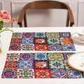 PRAKARTIK BY INDUARTS Sun Moon and Stars Eco-Friendly Cotton Dining Table mats – Reusable, Machine Washable, Everyday Use Red and White Rectangular Placemats, Set of 4 (33x47 cm) Kafalo