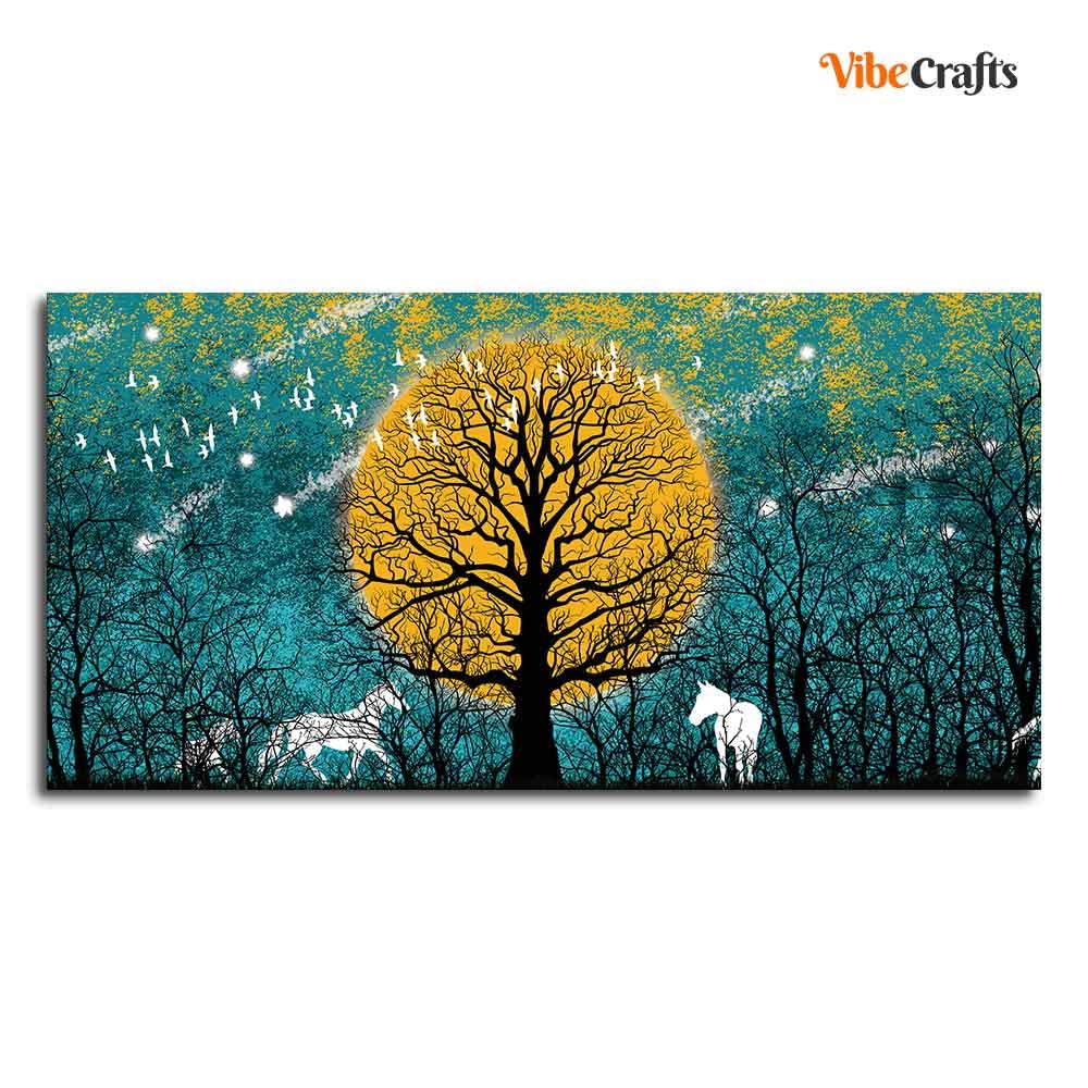 VIBECRAFTS Canvas Paintings for Living Room Drawing Room White Horses IN Forest Canvas Wall Painting Fitted With Wooden Frame For Home | Office | Living Room | Gifts (PTVCH_2517)