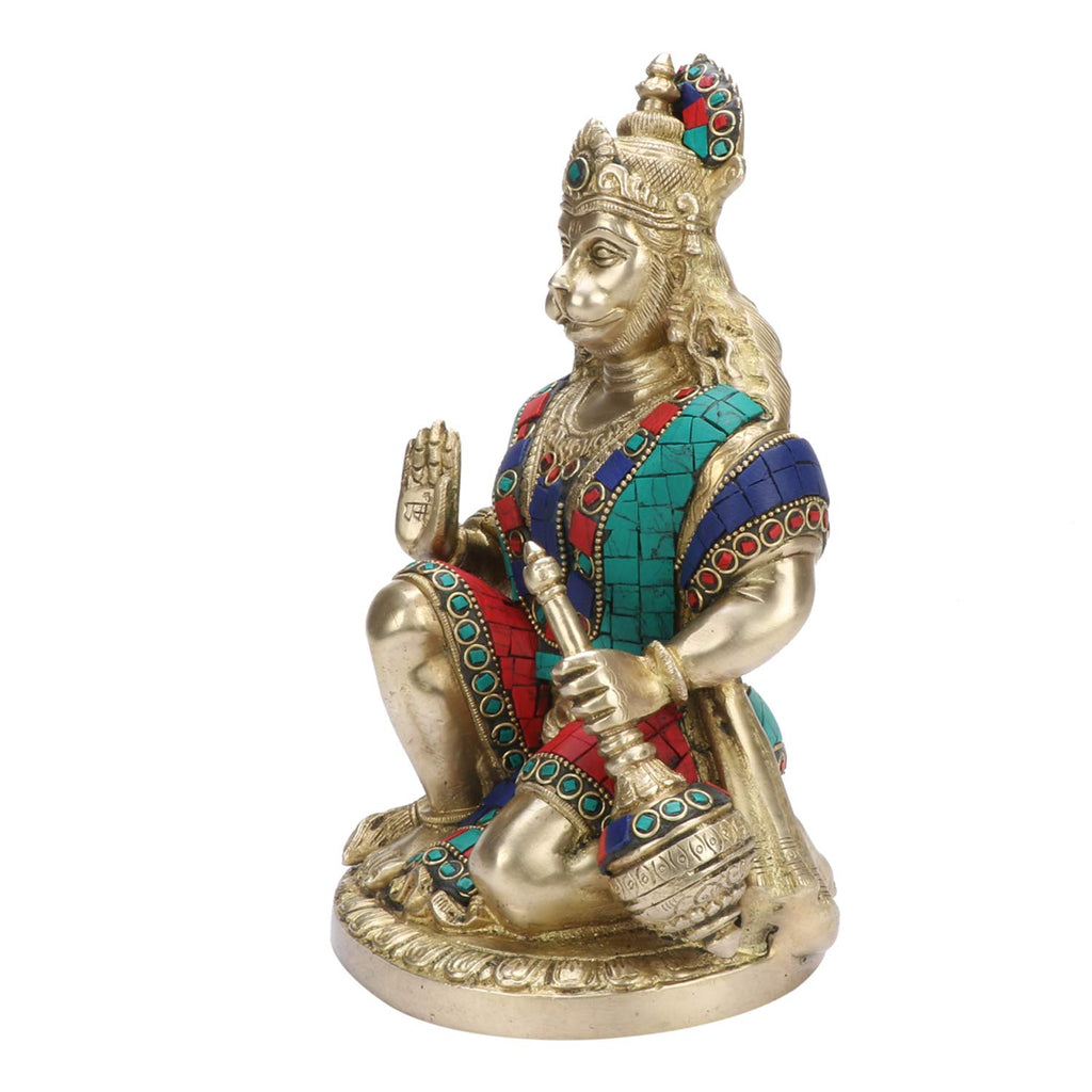 SVARUP Brass Hanuman Ji Murti Lord Balaji Bajrangbali Bahubali Sankat Mochan Bhagwan Idol Multicolor Height 9 Inches