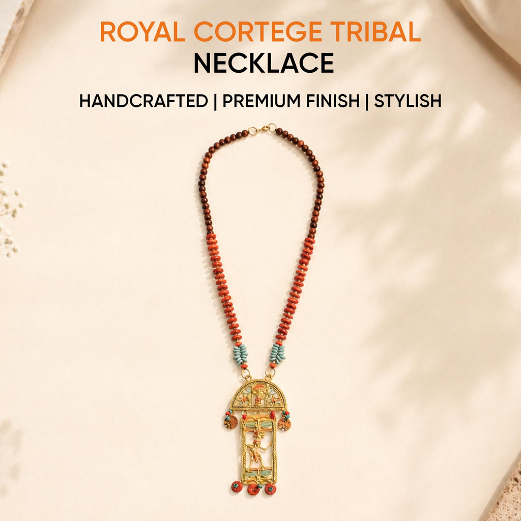 AAKRITI ART CREATIONS Antique Hymn Handcrafted Ethnic Long Necklace for Women | Boho Beaded Pendant | Long Boho Necklace for Women | Handmade Jewellery Gift