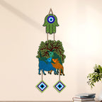 Artvibes Tree of Life Deer Family Evil Eye Wall Hanging Decor | Nature Inspired Nazar Battu Protection Ornament | Rustic Spiritual Accent for Home Entrance | Living Room | Gift Item (WH_85146N)