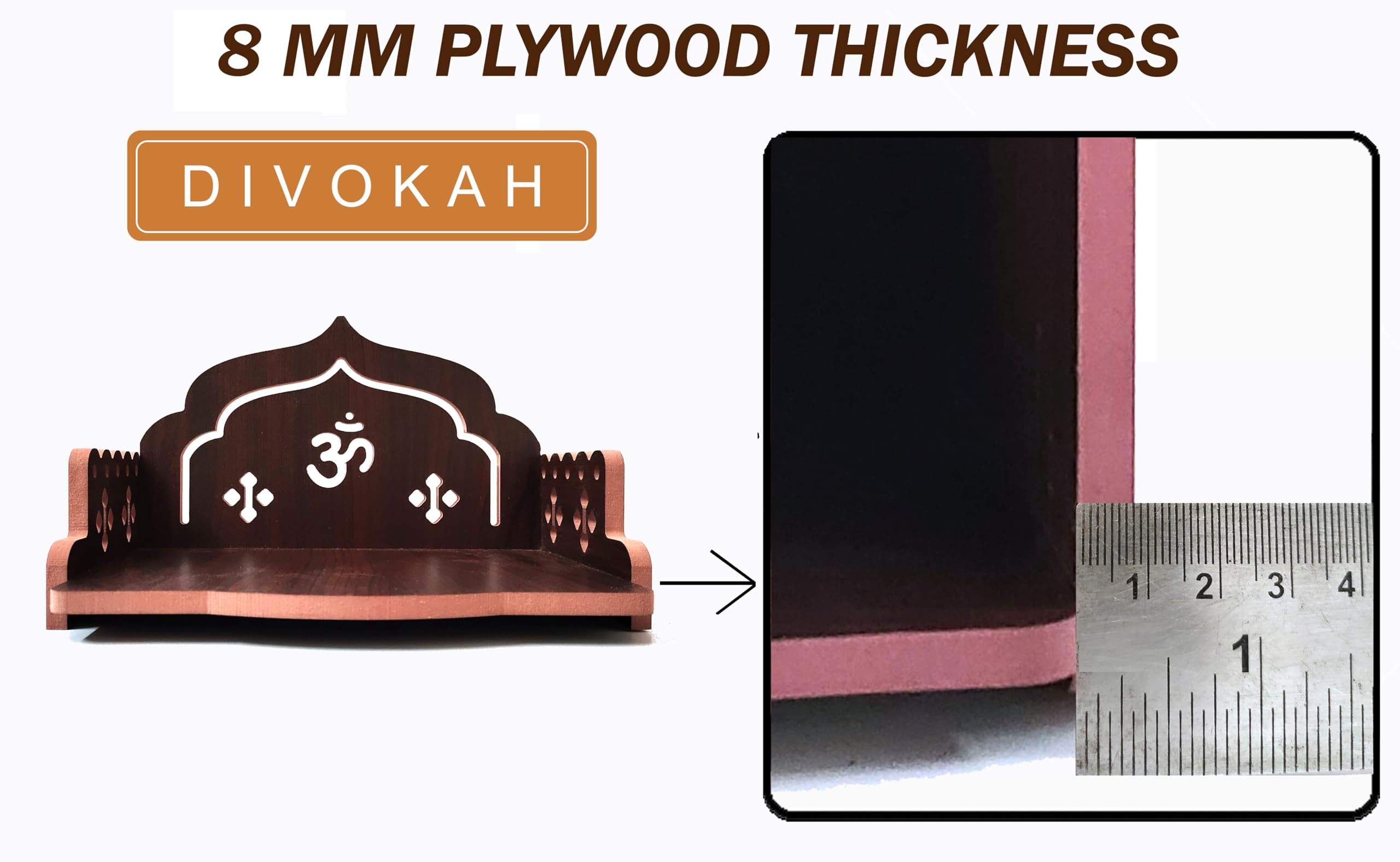 DIVOKAH® MDF Small Wooden Temple/wall Shelves/sinhasan/Pooja Stand/Hindola (8.5 in * 6 in * 5.5 in) (8 MM Plywood Thickness) (ROSWD_OMASAN)