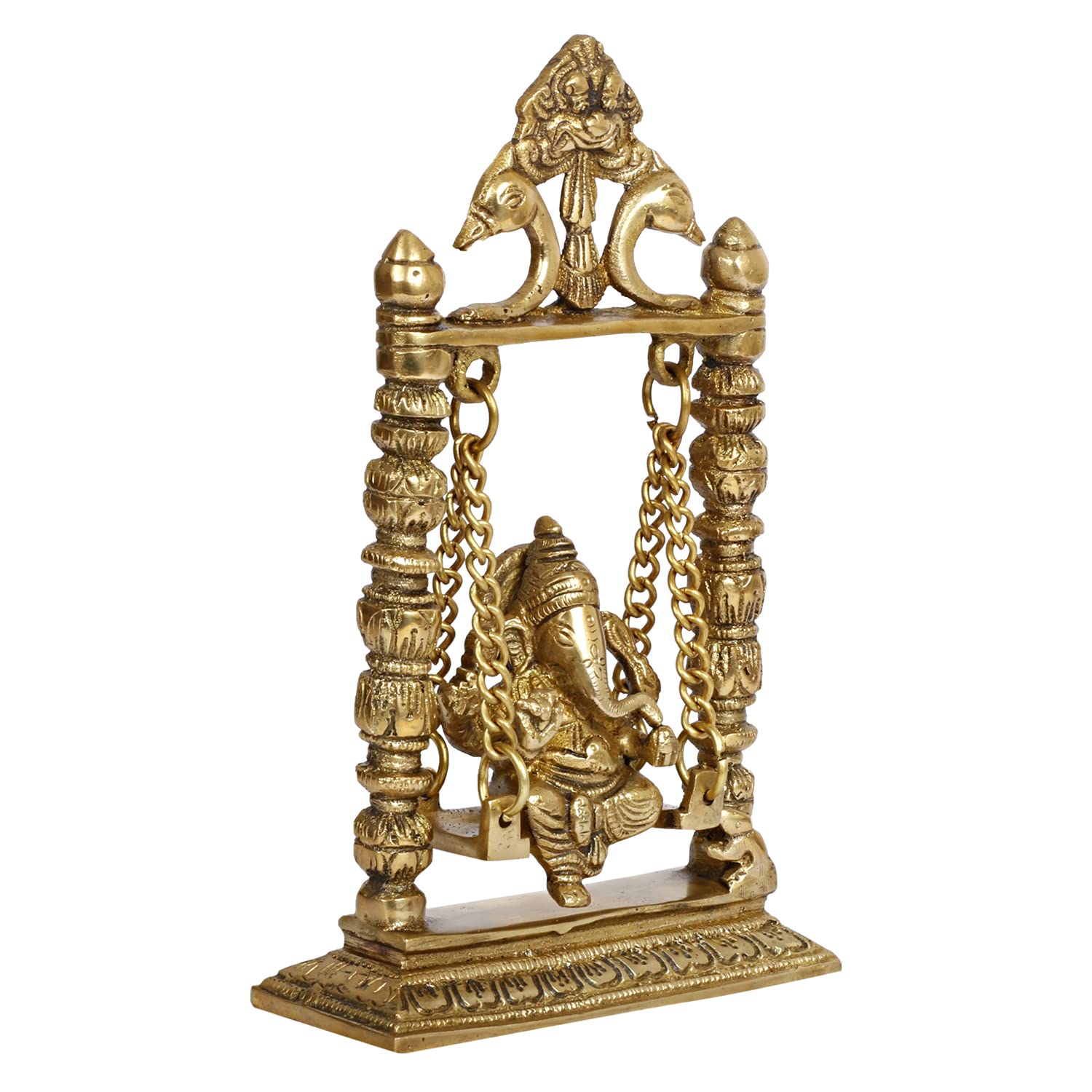 Svarup Brass Ganesha On Jhoola Swing Ganpati Showpiece Handcrafted Brass Ganesh Statue 9 Inch