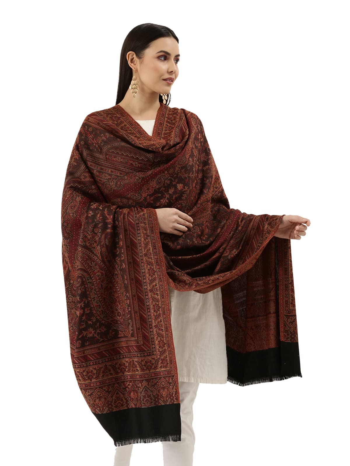 Pashmoda Women Noor Kashmiri Royal Paisley Design Jamawar Shawl (Size: 101 X 203 Cms)