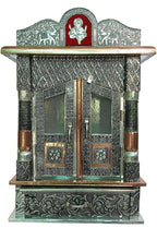 Suhanika Crafters Wooden Pooja Mandir With Copper Aluminum Accents | Large Size Temple for Home, Office, Room | Dev Ghar Sagache Mantapa (9X12 Inches)