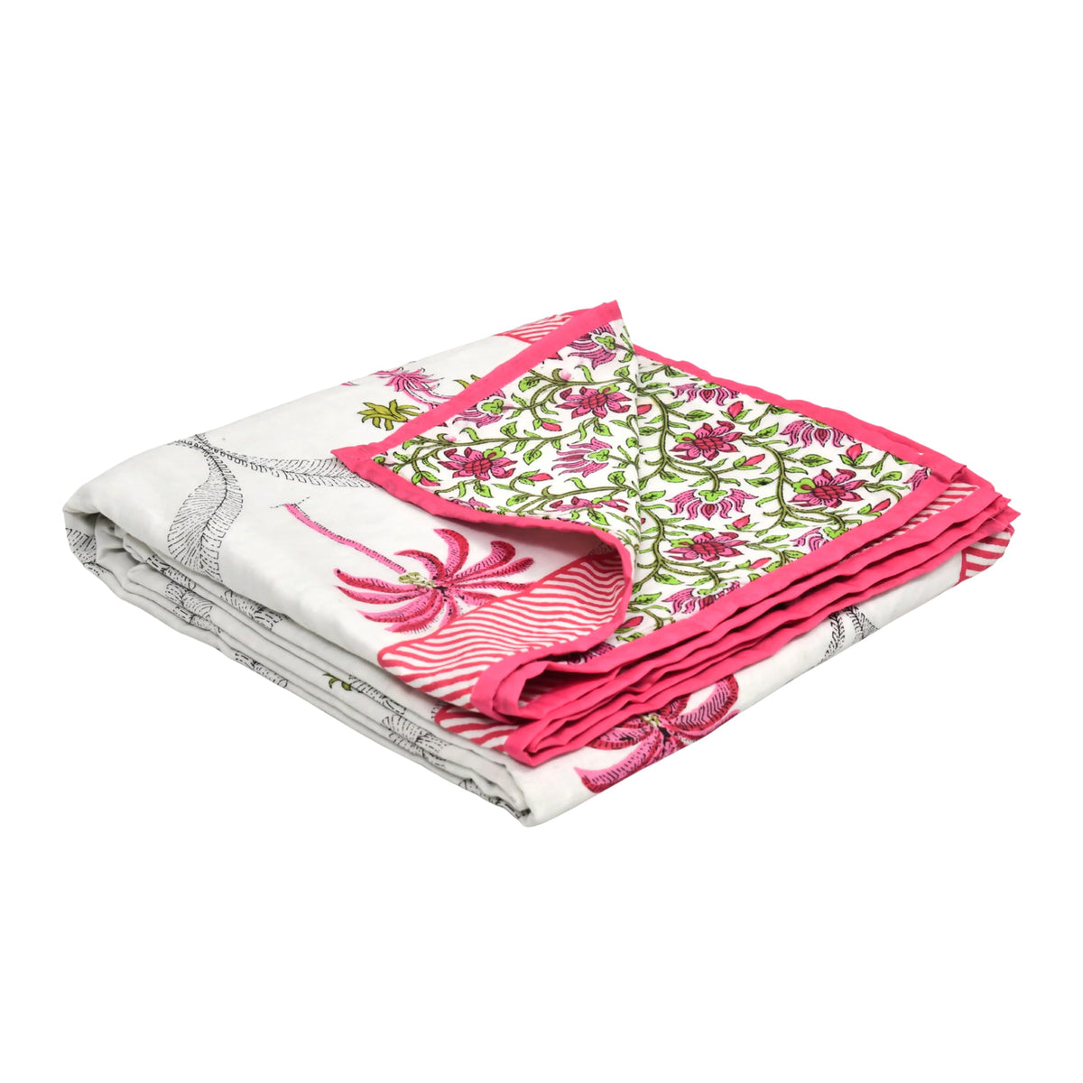 BLOCKS OF INDIA Hand Block Printed Cotton Single Size Reversible Malmal Dohar for Summer (Pink Tree) Kafalo
