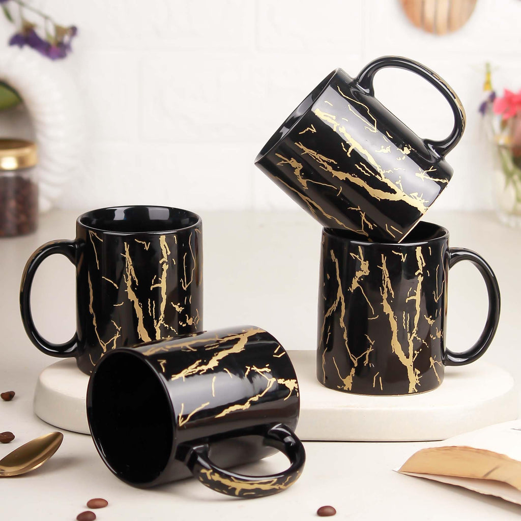 The Earth Store Black Copper Pipe Coffee Mug Set of 4 Ceramic Mugs to Gift to Best Friend, Tea Mugs, Microwave Safe Coffee Mugs,