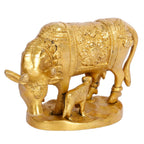 ARTVARKO Brass Cow and Calf Statue Kamdhenu Vastu Gau MATA Idol, Vastu Nandi Pooja Figurine Gold Color 5 Inch.