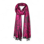 STOLE STUDIO Embellished Leaf Luxurious Viscose Stole Scarf (Black/Rani)